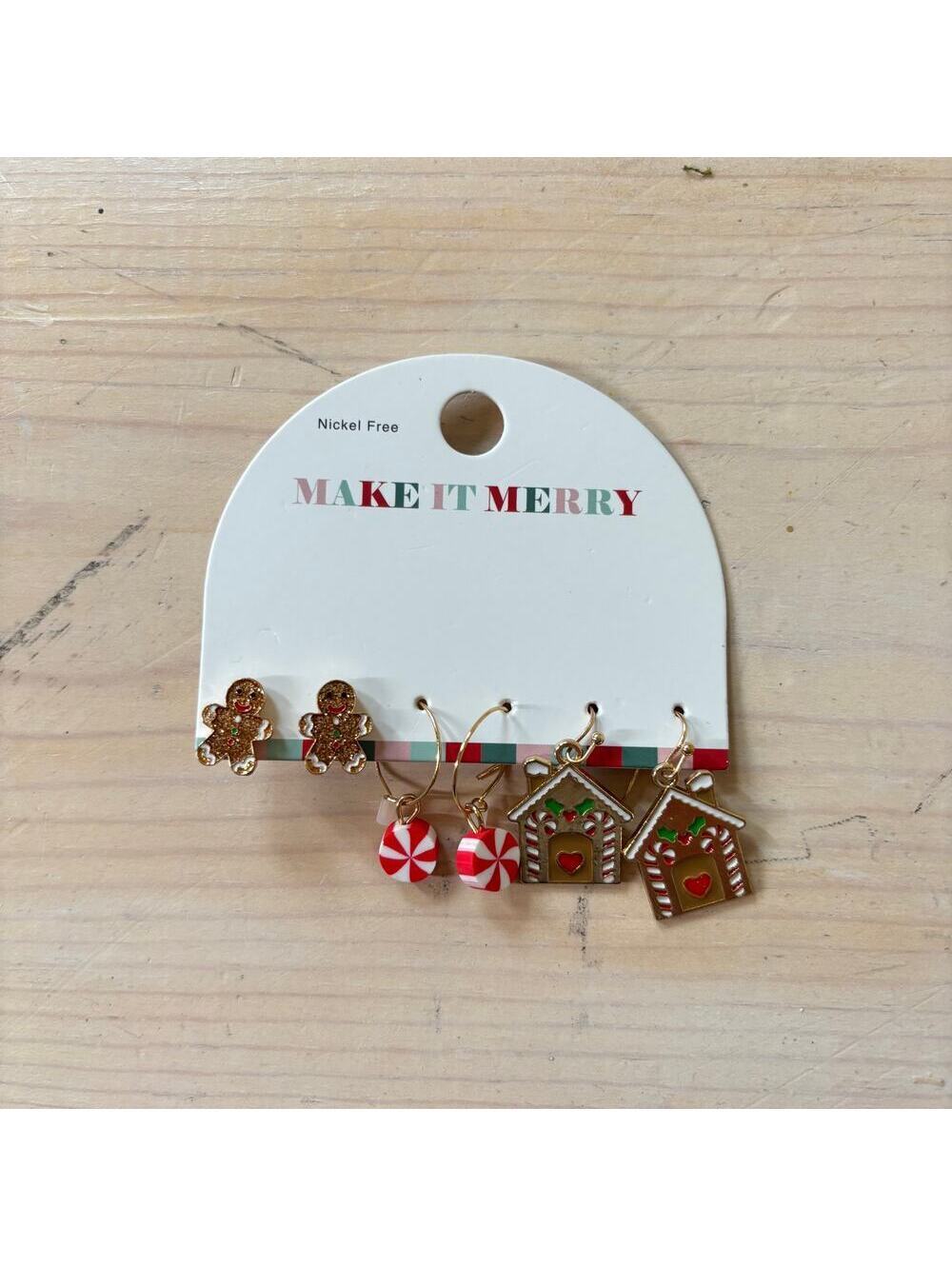 Make It Merry NWT Festive Christmas Holiday Pierced Earring Set Gingerbread